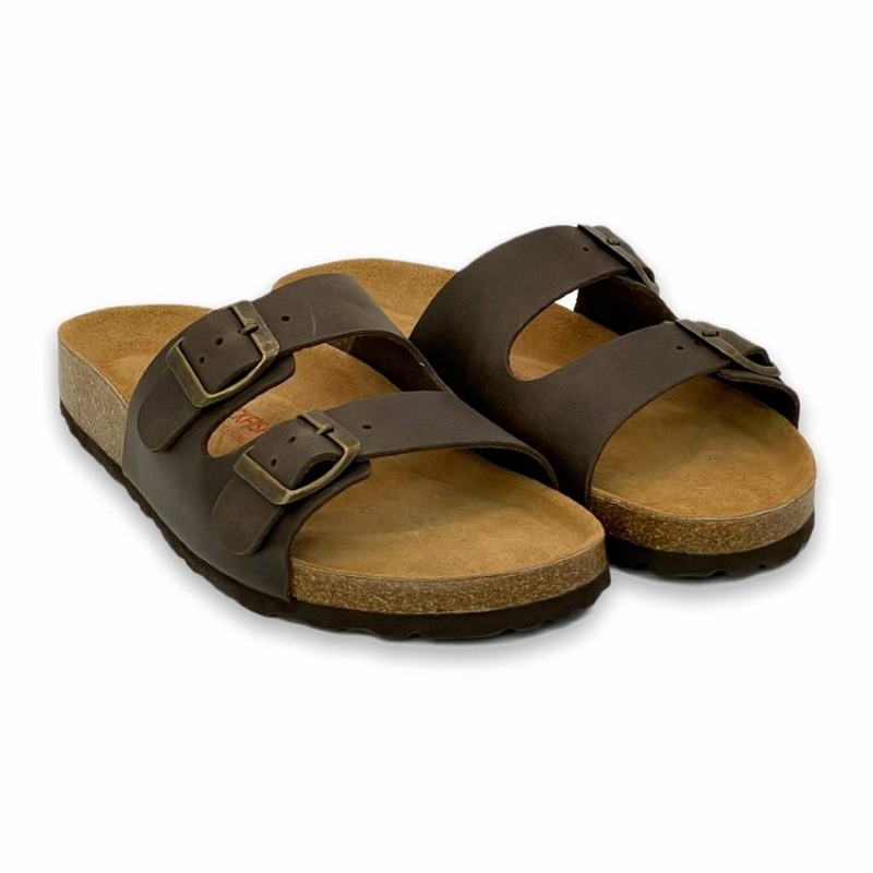 Sandalias Rockfish Hoby Cuero Two-strap Cork Sandal Double Correa Hombre Marrones Oscuro | XQL1898UG