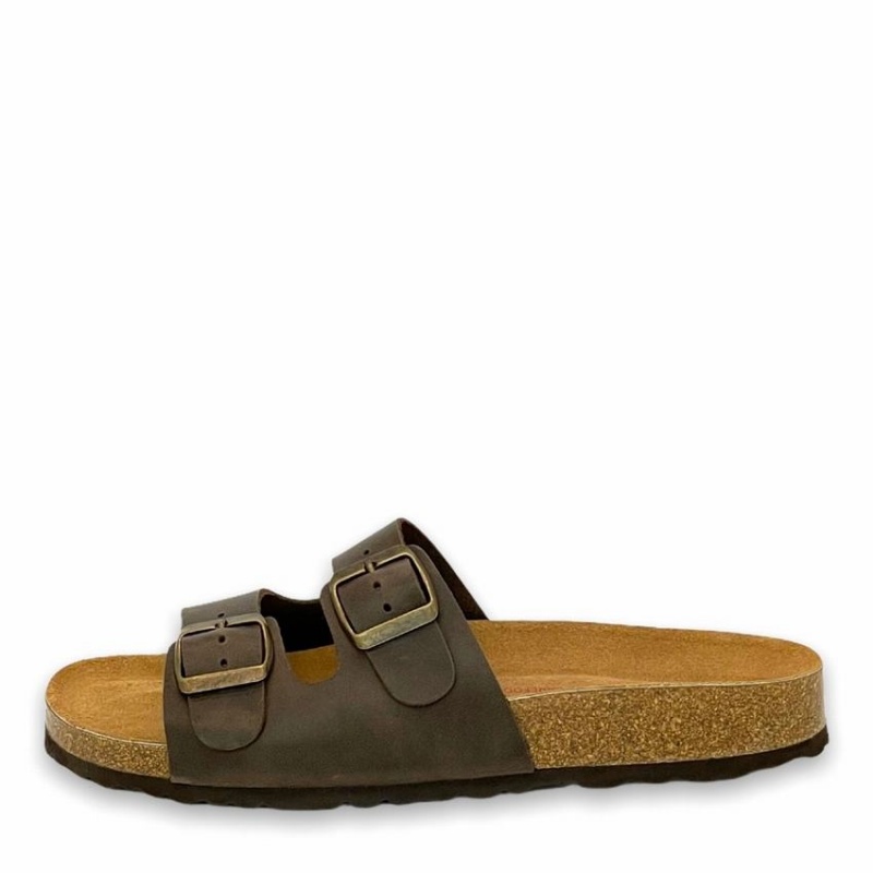 Sandalias Rockfish Hoby Cuero Two-strap Cork Sandal Double Correa Hombre Marrones Oscuro | XQL1898UG