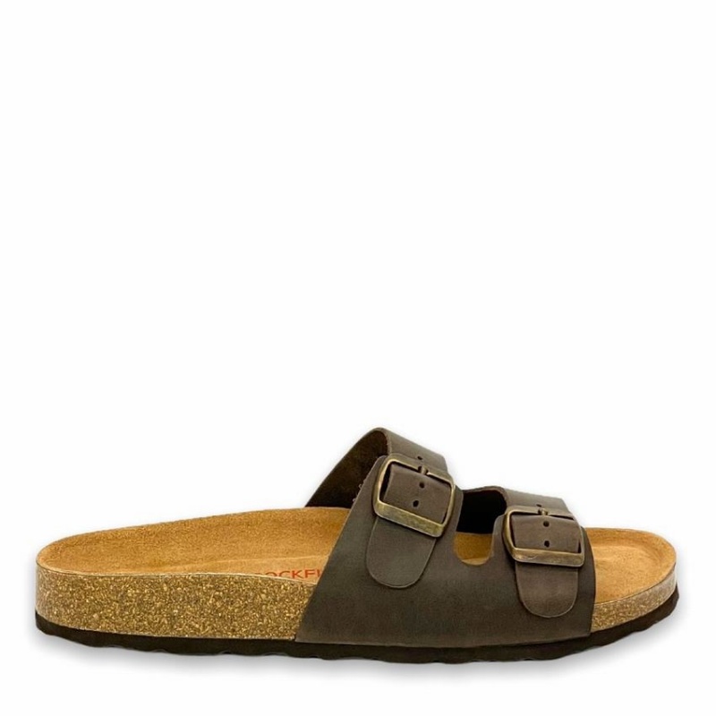 Sandalias Rockfish Hoby Cuero Two-strap Cork Sandal Double Correa Hombre Marrones Oscuro | XQL1898UG