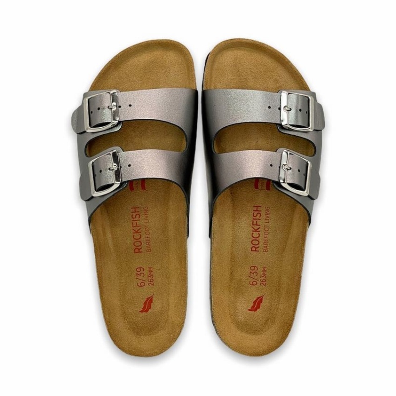 Sandalias Rockfish Kendall Two-Correa Double Correa Mujer Gris Plateadas | INA7596EO