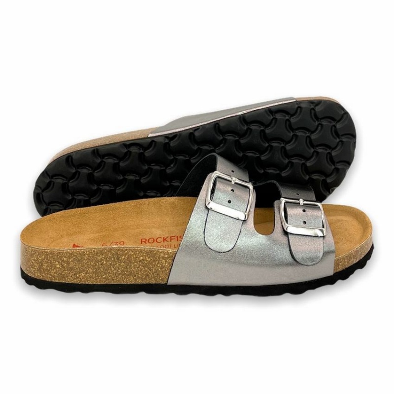 Sandalias Rockfish Kendall Two-Correa Double Correa Mujer Gris Plateadas | INA7596EO