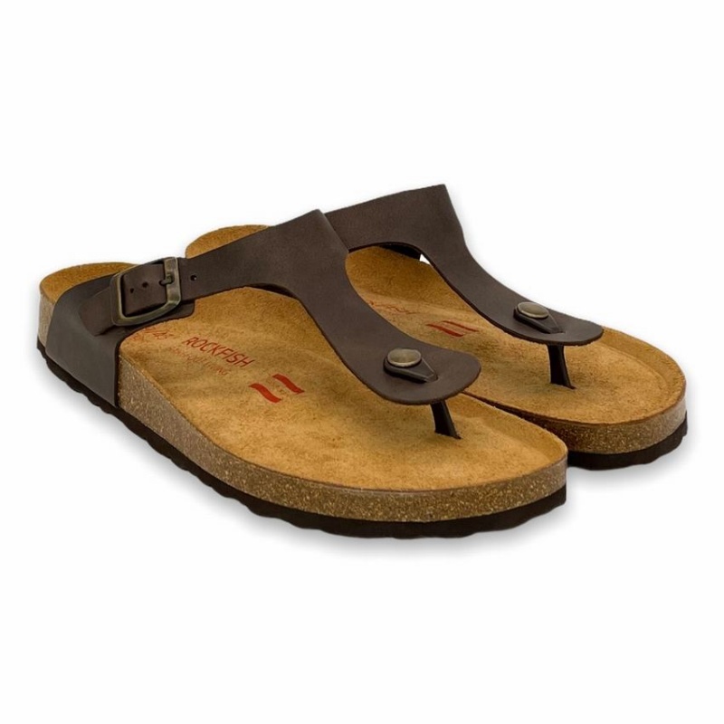 Sandalias Rockfish Lochlan Cuero Tanga Cork Flatform Flip Flop Hombre Marrones Oscuro | CWI36100HU