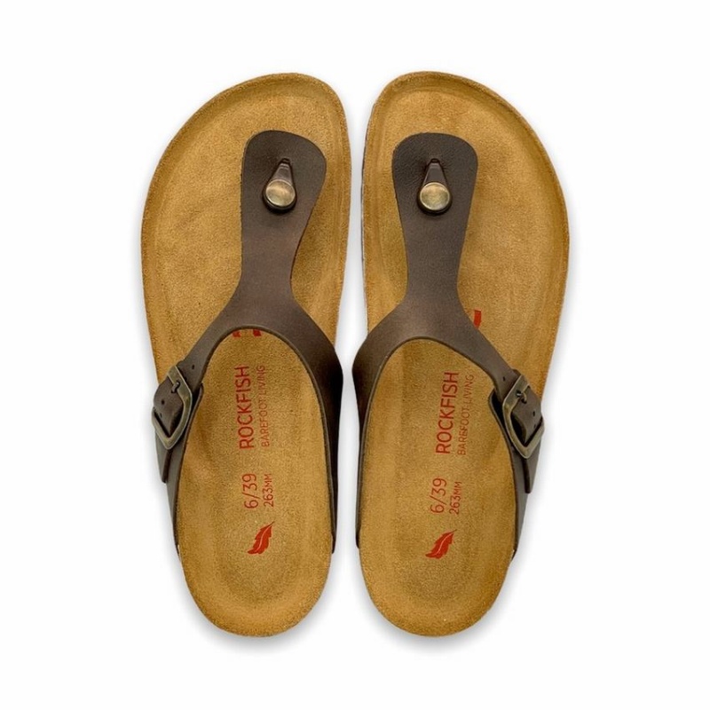 Sandalias Rockfish Lochlan Cuero Tanga Cork Flatform Flip Flop Hombre Marrones Oscuro | CWI36100HU