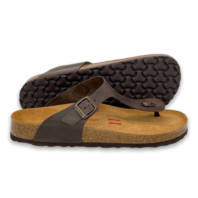 Sandalias Rockfish Lochlan Cuero Tanga Cork Flatform Flip Flop Hombre Marrones Oscuro | CWI36100HU