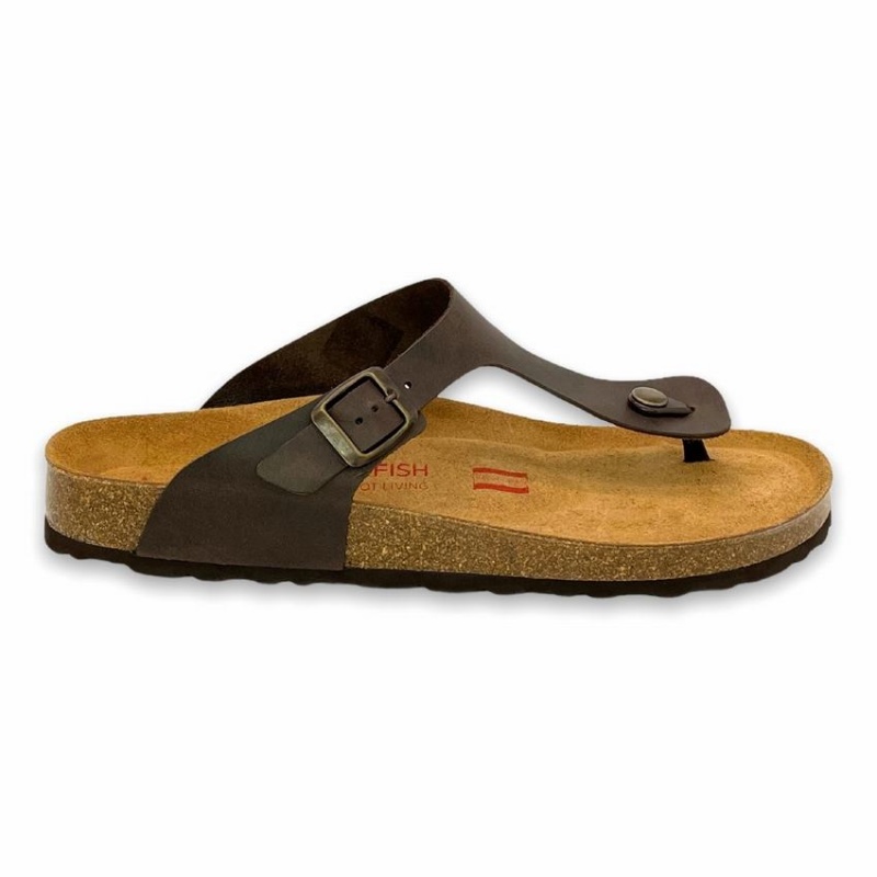 Sandalias Rockfish Lochlan Cuero Tanga Cork Flatform Flip Flop Hombre Marrones Oscuro | CWI36100HU