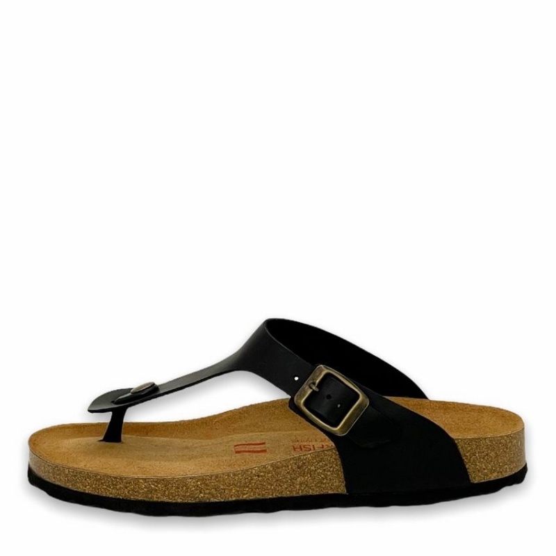 Sandalias Rockfish Lochlan Cuero Tanga Cork Flatform Flip Flop Hombre Negras | TNJ66100YM