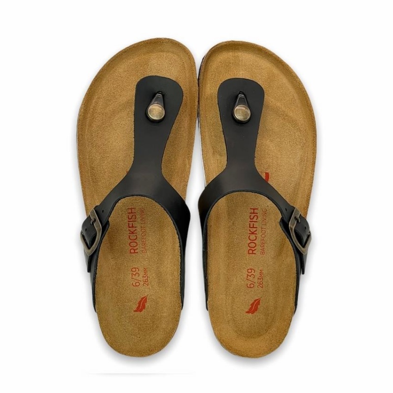 Sandalias Rockfish Lochlan Cuero Tanga Cork Flatform Flip Flop Hombre Negras | TNJ66100YM