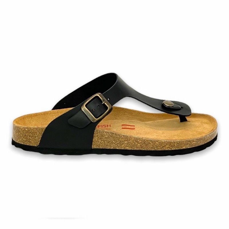 Sandalias Rockfish Nixie Tanga Cork Flatform Flip Flop Mujer Negras | LMD7125RZ