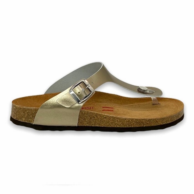 Sandalias Rockfish Nixie Tanga Cork Flatform Flip Flop Mujer Doradas Amarillo | DBP850ZP